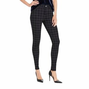 Aqua Black Window Pane Plaid Skinny Pants Large Stretch Officecore Career